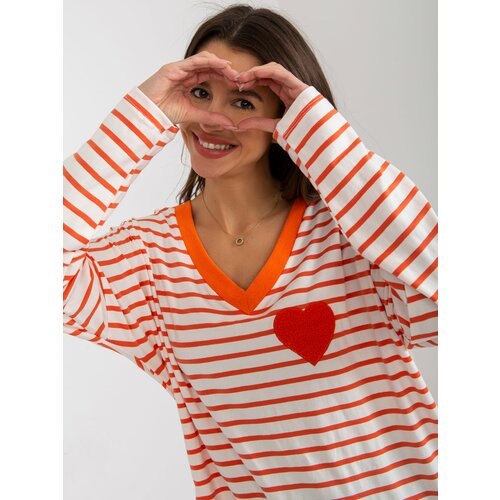 Fashion Hunters orange-white loose striped blouse with neckline Cene