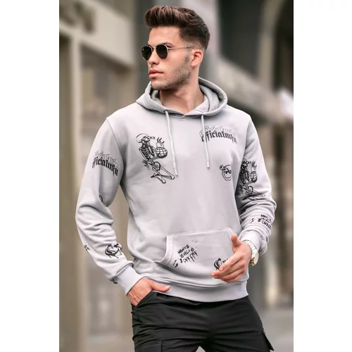 Madmext Dyed Gray Printed Hoodie Sweatshirt 5895