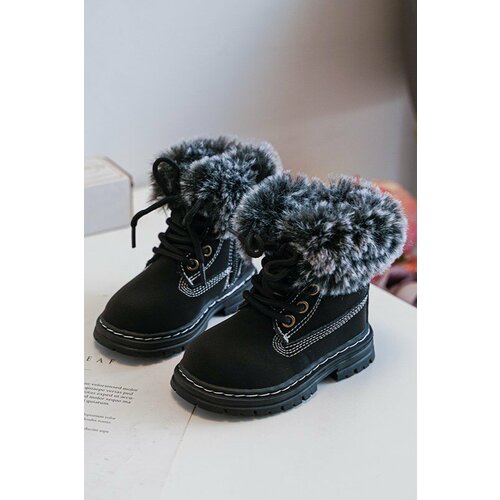 Kesi Children's Trapper Shoes with Zipper and Fur, Black Gerande Slike