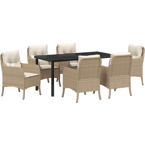 VidaXL 7-dijelni set za objedovanje u vrtu s jastucima bež Poli Rattan Slike