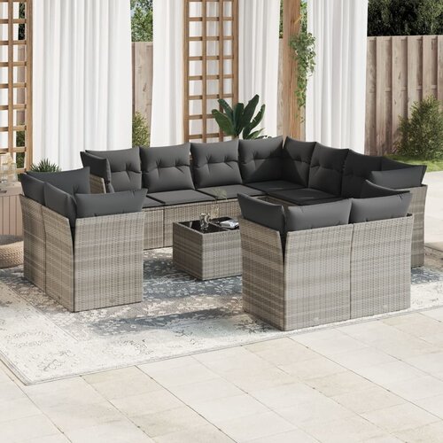 VidaXL 12-dijelni set vrtnih sofa poliratan s jastucima svijetlosivi Slike