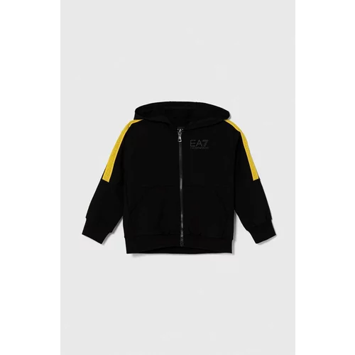 Ea7 Emporio Armani Otroški bombažen pulover črna barva, s kapuco