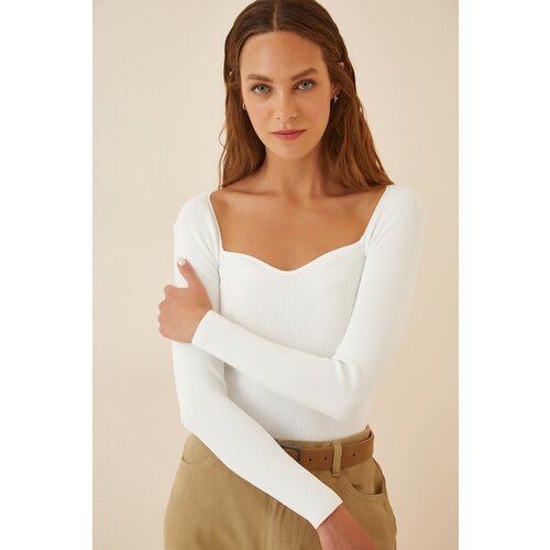  Women's White Heart Collar Corduroy Knitwear Sweater Cijene