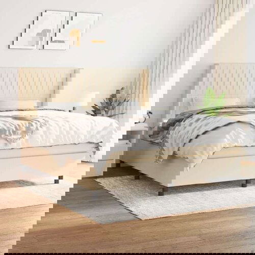  Box spring postelja z vzmetnico krem 180x200 cm blago Cene