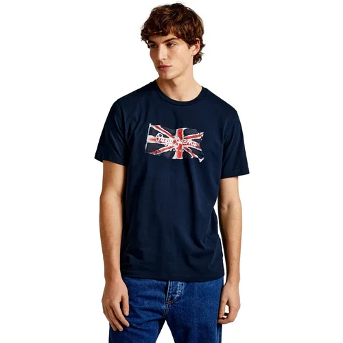 PepeJeans Pamučna majica Clag za muškarce, boja: tamno plava, s tiskom