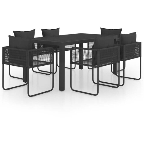  7-dijelni vrtni blagovaonski set od PVC ratana crni Crna Dužina stola 150 cm Slike