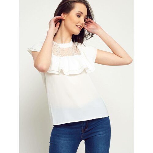 IN Vogue Blouse with stand-up collar and frill ecru Slike