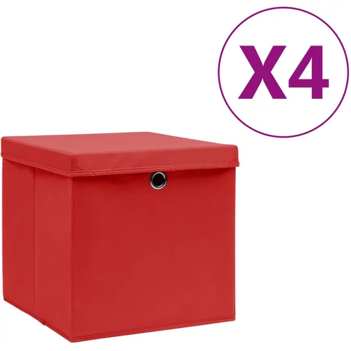  Kutije za pohranu s poklopcima 4 kom 28 x 28 x 28 cm crvene
