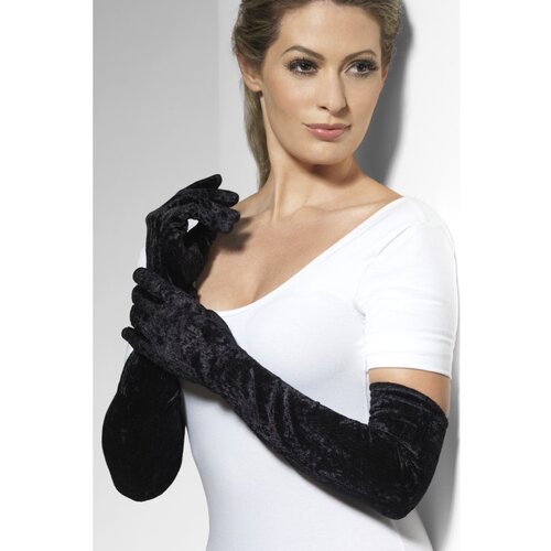 Fever Velveteen Gloves 22546 Black Slike
