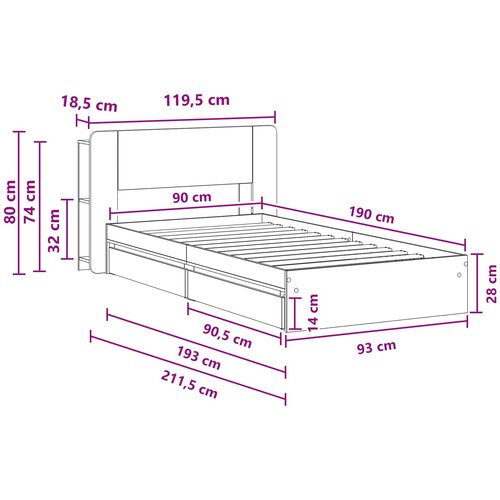  Okvir kreveta s pohranom s ladicama Betonska siva 90 x 190 cm Slike