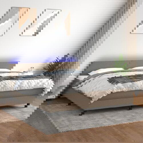 The Living Store Box spring postelja z vzmetnico LED taupe 180x200 cm blago - Box Spring Postelja, (21520646) Cene