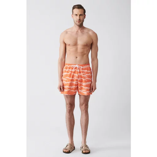 Avva Men's Orange Quick Dry Printed Standard Size Swimwear Marine Shorts