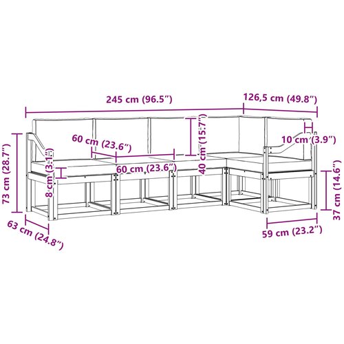 Set vanjskih sofa 5 kom. Prirodna i svijetlo siva Smeđa 245 x 126,5 x 73 cm Slike