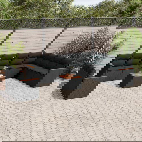 vidaXL Vrtna sedežna garnitura 11-delna z blazinami črn poli ratan Cene