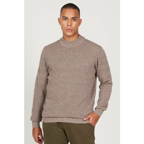 AC&Co / Altınyıldız Classics Men's Brown-Ecru Recycle Standard Fit Normal Cut Half Turtleneck Cotton Jacquard Knitwear Sweater. Cene
