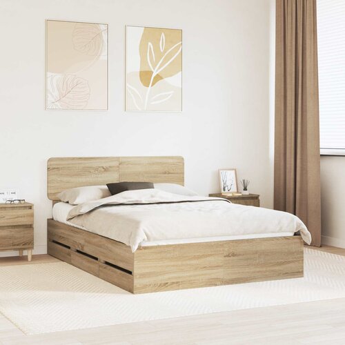  Krevetna konstrukcija s ladicama Sonoma hrast 150 x 200 cm Smeđa 206 x 153 x 90 cm Slike