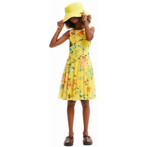Desigual Dječja pamučna haljina boja: žuta, mini, širi se prema dolje