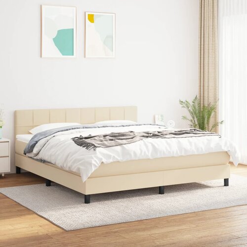  Krevet s oprugama i madracem krem 160x200 cm od tkanine Slike