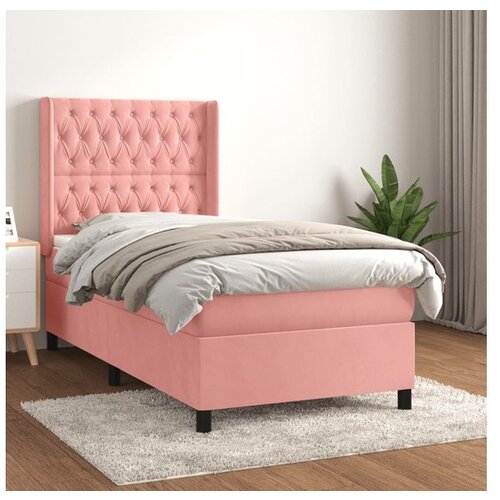 VidaXL Box spring postelja z vzmetnico roza 90x200 cm zamet Slike