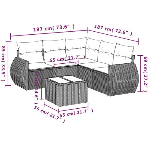 VidaXL 6-dijelni set vrtnih sofa s jastucima crni od poliratana Slike