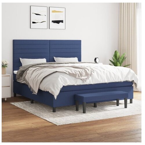 VidaXL Box spring postelja z vzmetnico modra 180x200 cm blago Slike