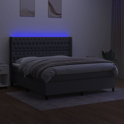  Krevet box spring s madracem LED tamnosivi 160x200 cm tkanina Slike