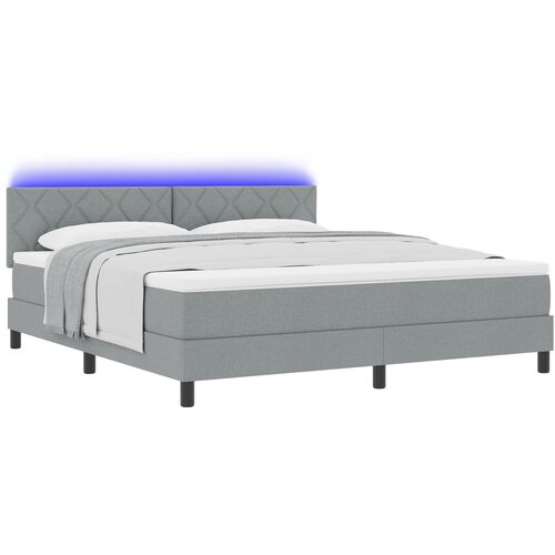 VidaXL box spring postelja z vzmetnico in LED svetlobo, svetlo siva 180x200 cm tkanina Slike