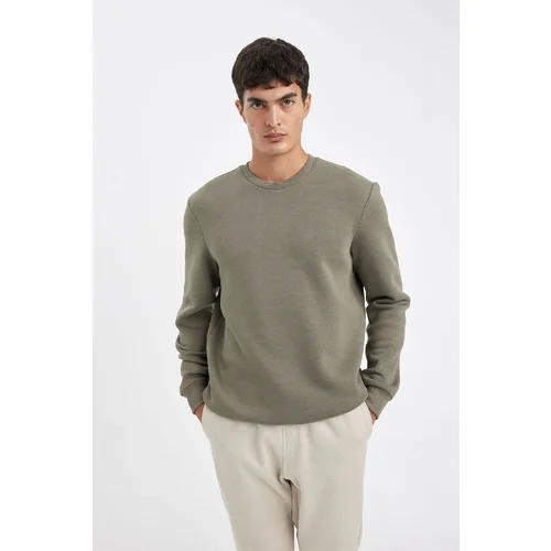 Defacto Khaki3 Thread Cotton Raised Polar Fleece Regular Fit Crew Neck Thick Sweatshirt