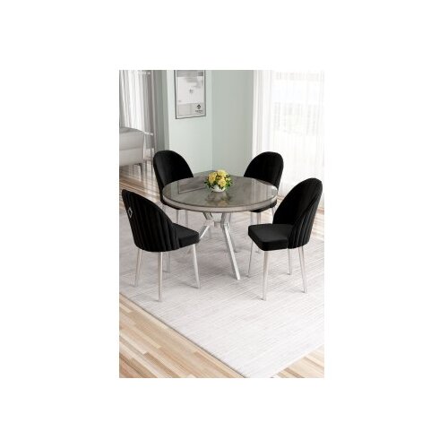 Hanah home Set trpezarijskog stola i stolica (5 delova) Mos Anthracite Chrome Black Cene