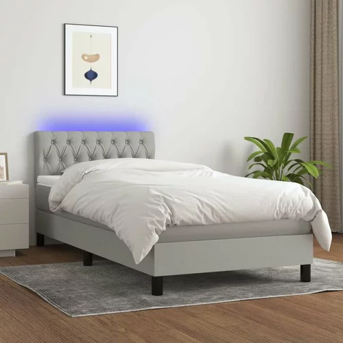  Box spring postelja z vzmetnico LED svetlo siva 90x200 cm blago, (20727092)