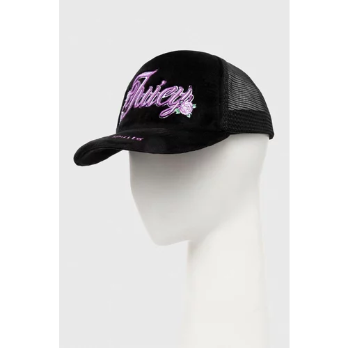Juicy Couture Kapa s šiltom ROSE & THORN TRUCKER CAP črna barva, JCAWH224701