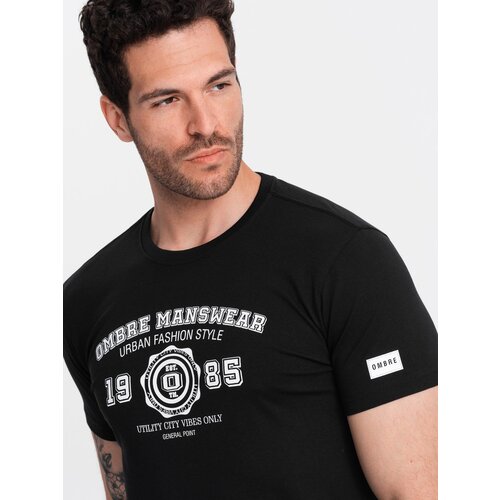 Ombre T-shirt męski z nadrukiem w stylu college – czarny Cene