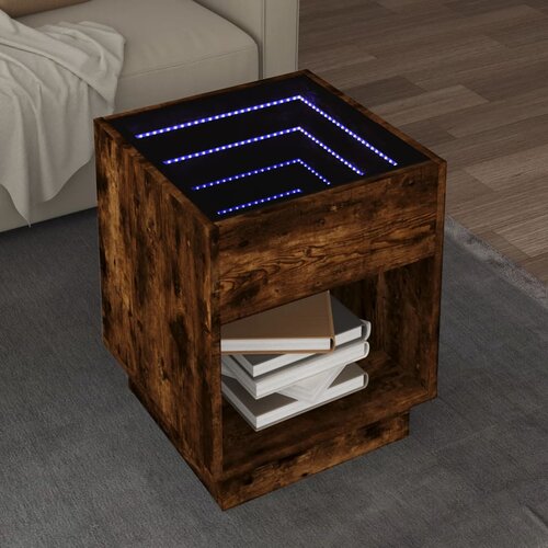 VidaXL Klubska mizica z neskončnimi LED dimljen hrast 40x40x50 cm Slike