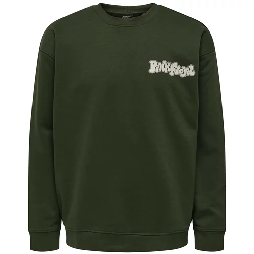 Only & Sons Sweater majica 'PINK FLOYD' svijetlosiva / tamno zelena