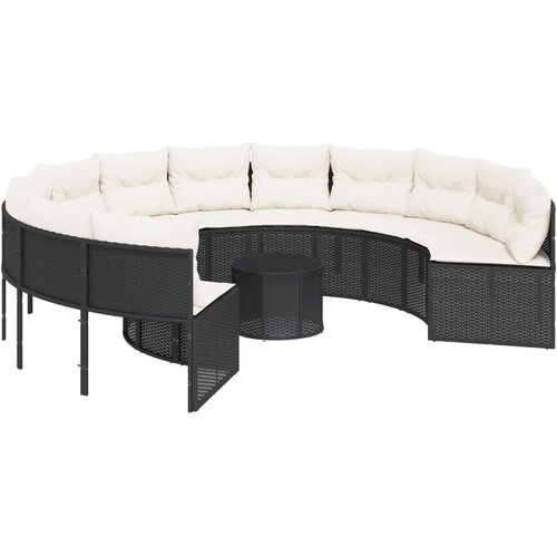 Maison Chic Vrtni kavč - Zunanji kavč z mizo in blazinami okrogel črn poli ratan, (22043983) Slike