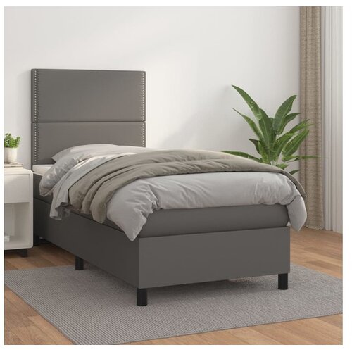  Box spring postelja z vzmetnico siv 100x200 cm umetno usnje Cene