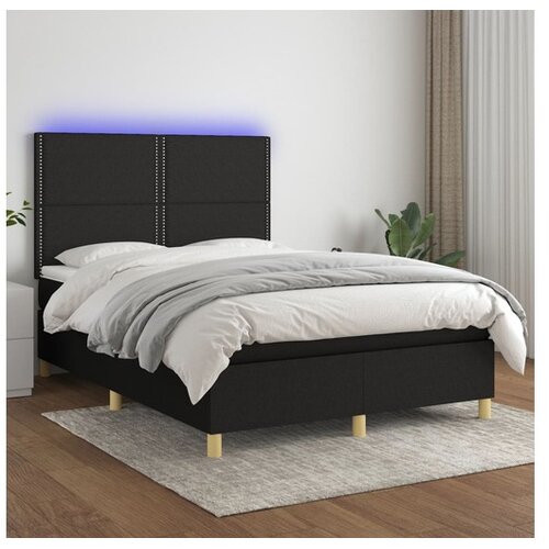  Box spring postelja z vzmetnico LED črna 140x200 cm blago Cene