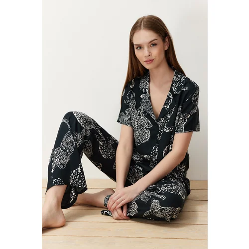 Trendyol Anthracite Animal Patterned Woven Pajamas Set