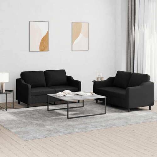  2-dijelni set sofa s jastucima crni od tkanine Cijene