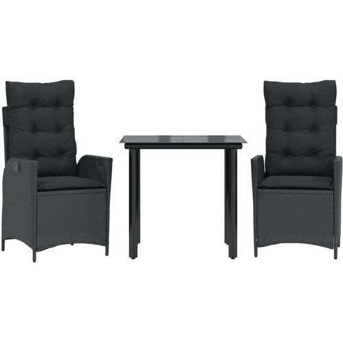  3-dijelni vrtni blagovaonski set s jastucima od poliratana crni Crna 80 x 80 x 74 cm Slike