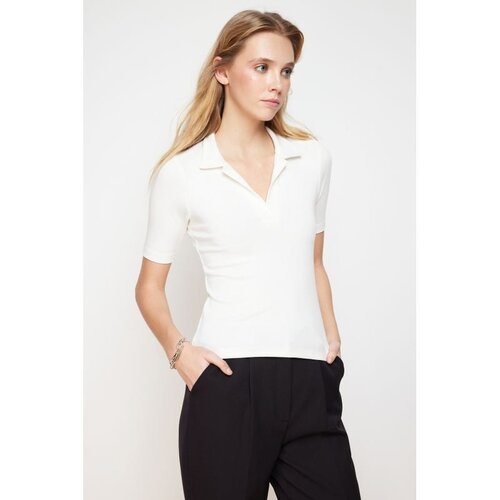 Trendyol Ecru Polo Neck Fitted Stretchy Knitted Blouse Cene