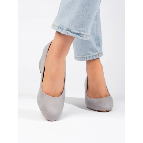 Shelvt Grey suede heeled pumps