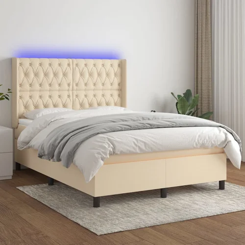 The Living Store Box spring postelja z vzmetnico LED krem 140x200 cm blago - Box Spring Postelja, (21517870)