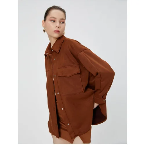  Women's Standard Shirt Collar Plain Brown Shirt 4WAL60004IW