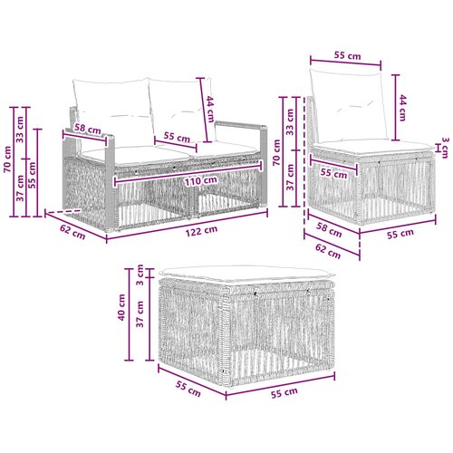  Sjedeća garnitura za vrt 4 kom. Siva poliratan 61 x 62 x 70 cm Slike