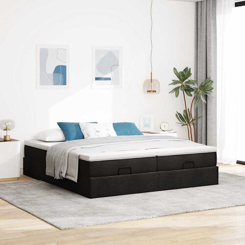  Otomanski okvir kreveta s madracima crni 200x200cm od tkanine Slike