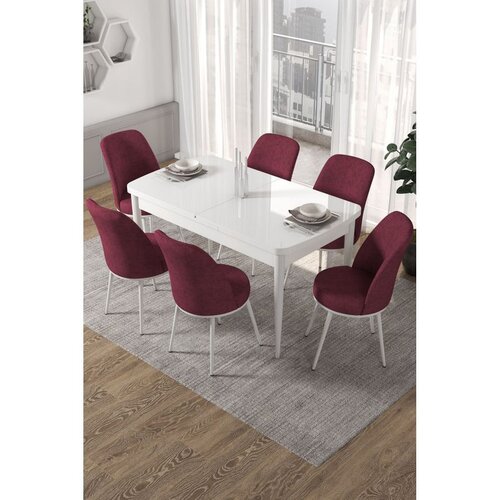 Hanah home trpezarijski set Via, sto na razvlačenje i 6 stolica, bela ploča, bordo tkanina Jerry Cene