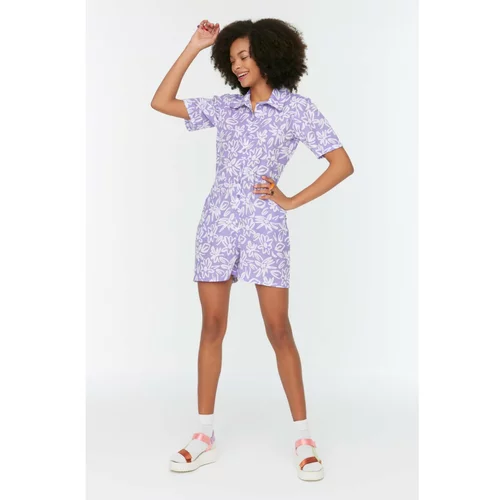 Trendyol Lilac Shirt Collar Jumpsuit
