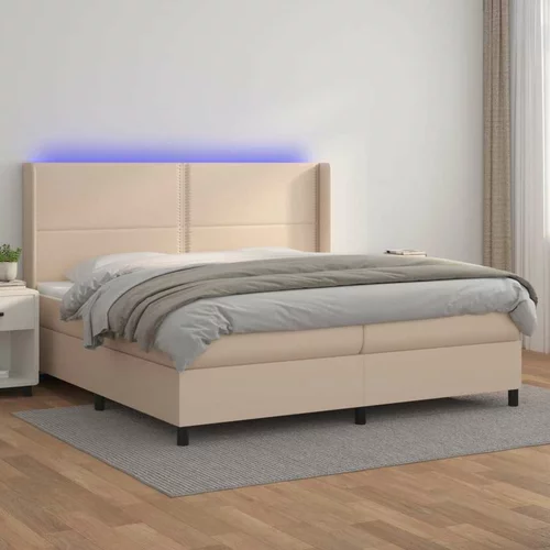  Box spring postelja vzmetnico LED kapučino 200x200 cm um. usnje, (20727042)