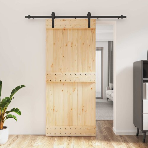  Klizna vrata Prirodna i crna 90 x 210 cm Čvrsta borovina Cene